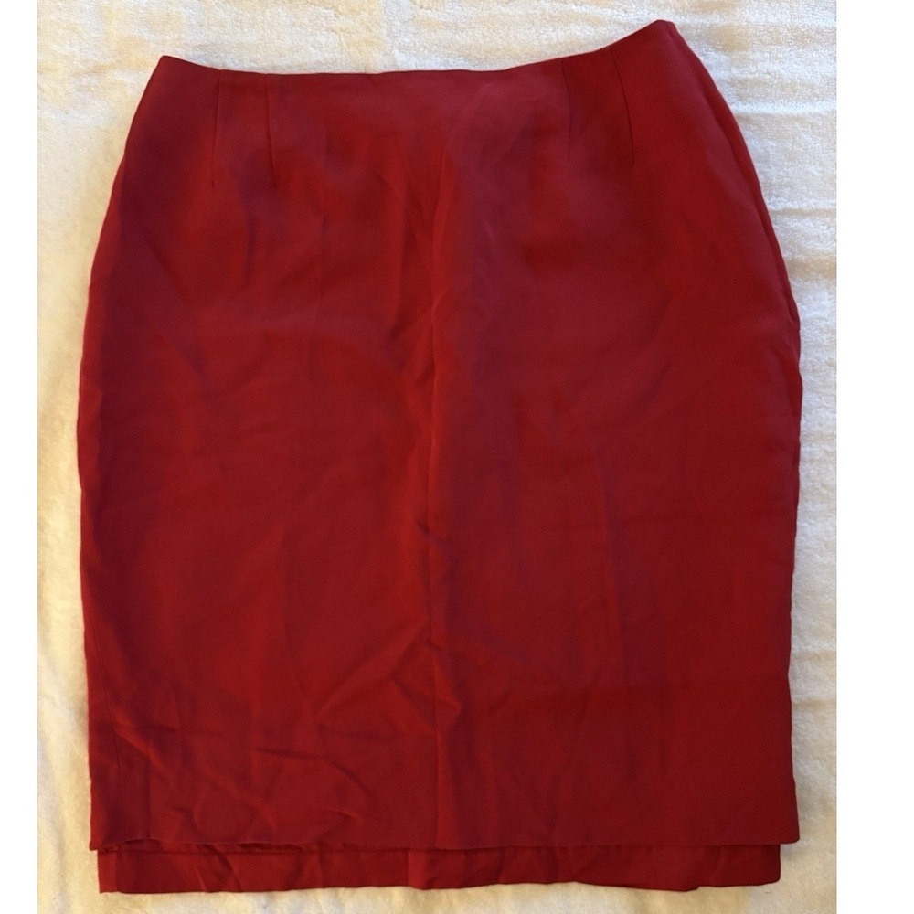 Vintage Liz Claiborne Silk Pencil Skirt Womens 10‎ Red Office Luxury Minimalist
